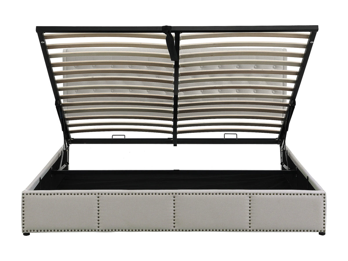 Lit Coffre 140x190 Tissu Lin Gris Capitonné — vue 6