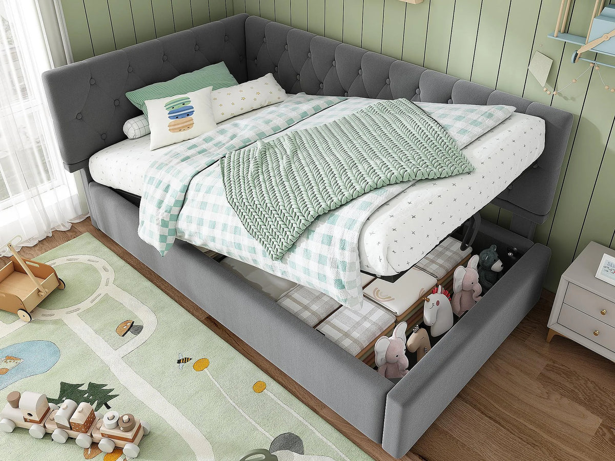 Lit Coffre 90x200 Velours Gris