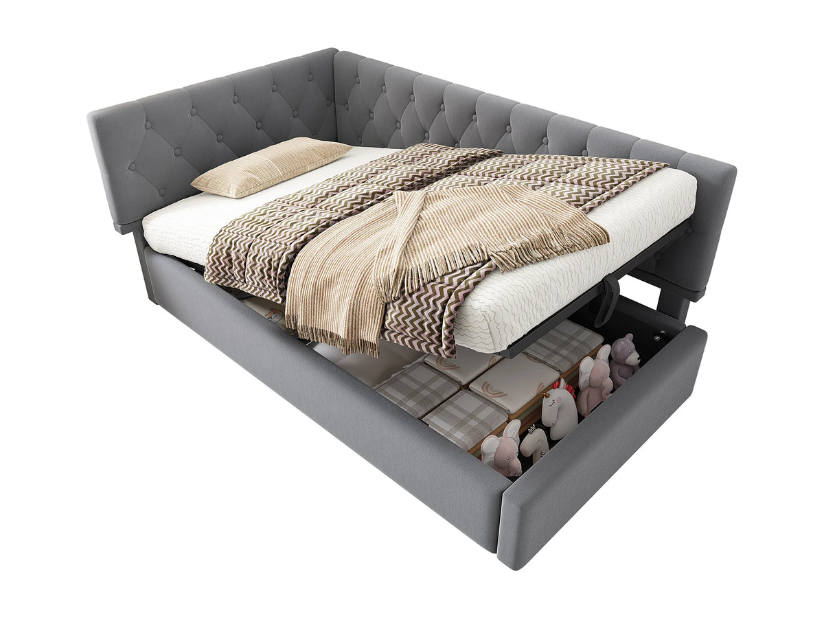 Lit Coffre 90x200 Velours Gris — vue 8