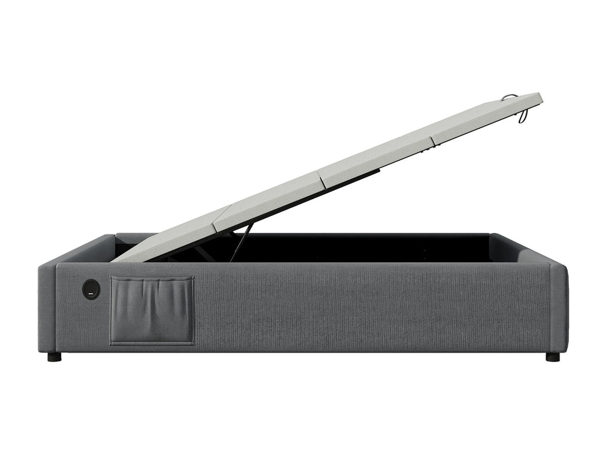 Lit Coffre 90x190 Tissu Lin Gris avec Port USB — vue 6
