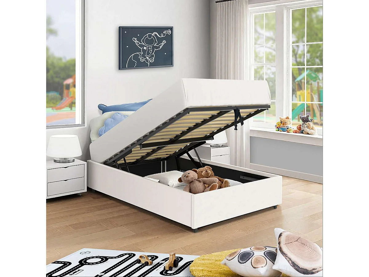 Lit Coffre 90x190 Simili Cuir Blanc