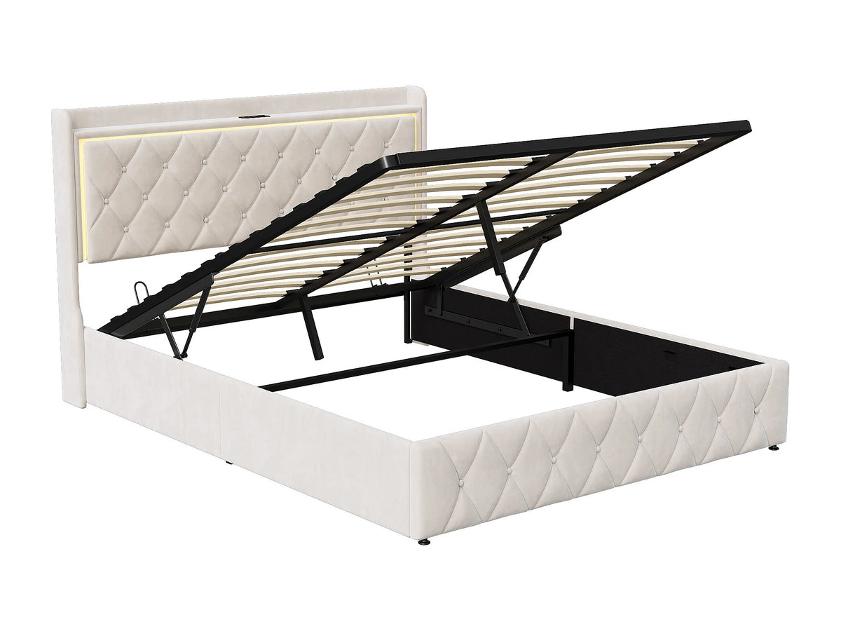 Lit Coffre 140x200 Velours Noir avec LED et Port USB — vue 4