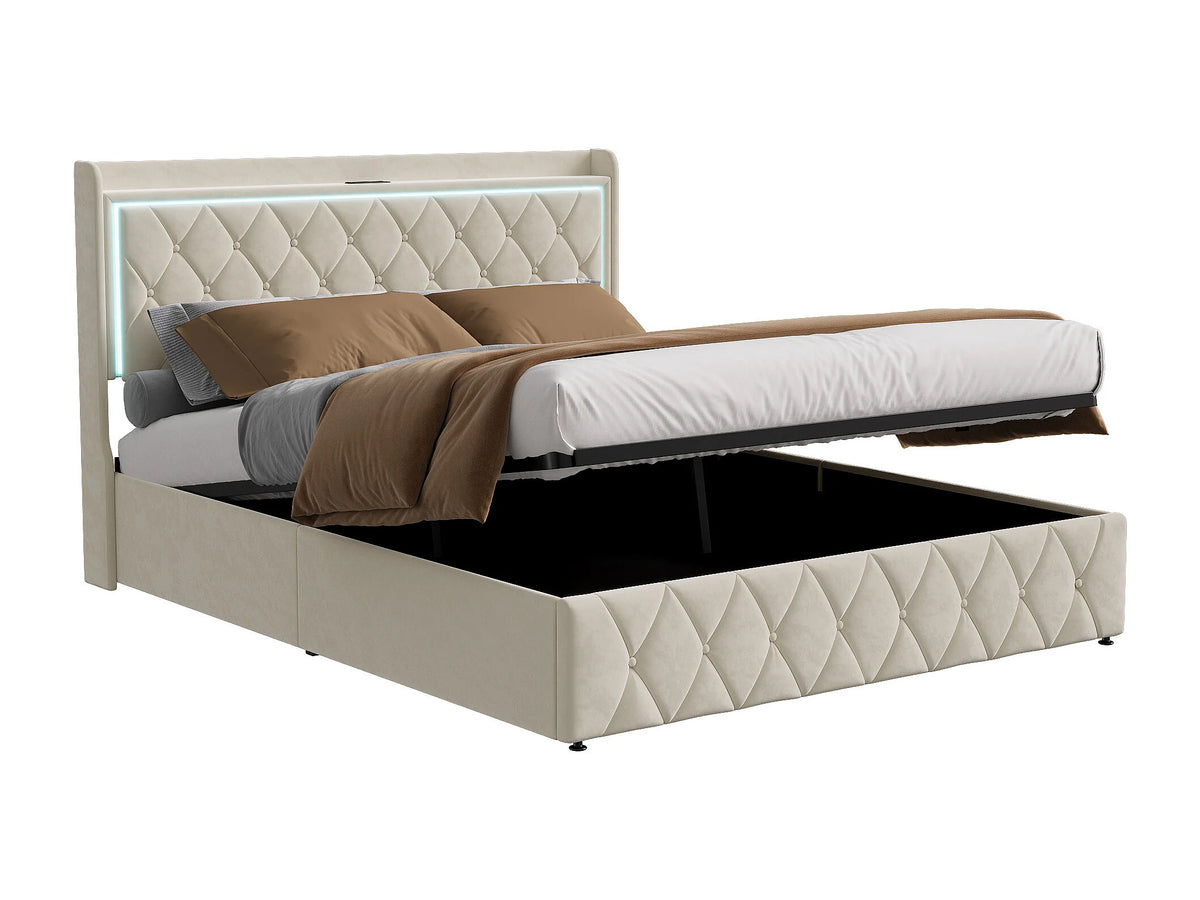 Lit Coffre 140x200 Velours Noir avec LED et Port USB — vue 5