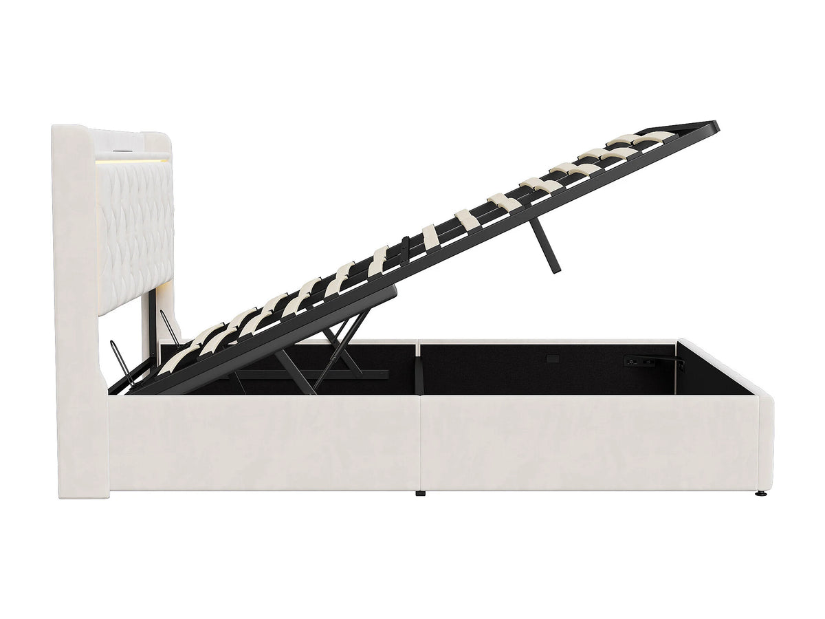 Lit Coffre 140x200 Velours Noir avec LED et Port USB — vue 6
