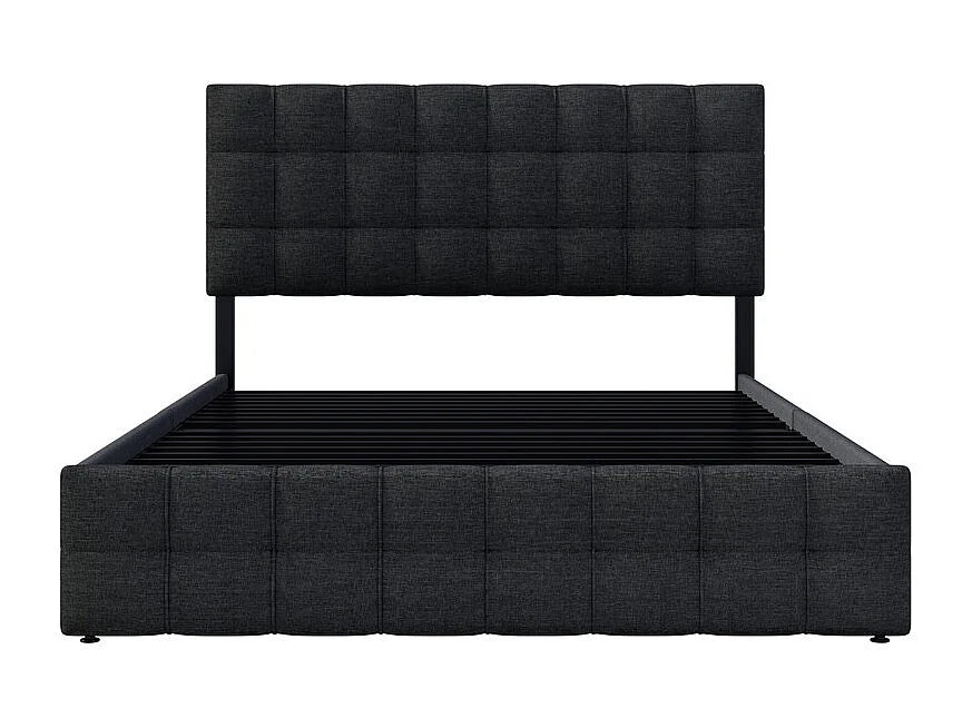 Lit Coffre 140x200 Tissu Lin Noir avec Chevets et Tiroirs — vue 7