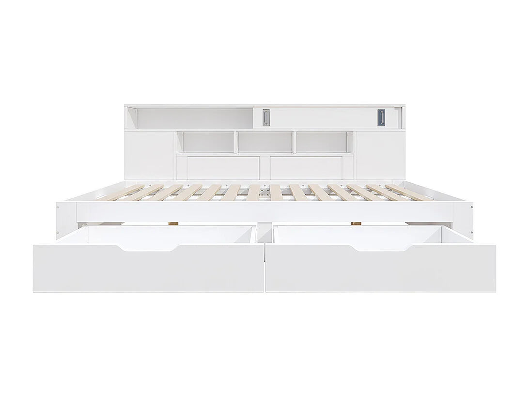 Lit Coffre 140x200 Bois Blanc avec Tiroirs — vue 6