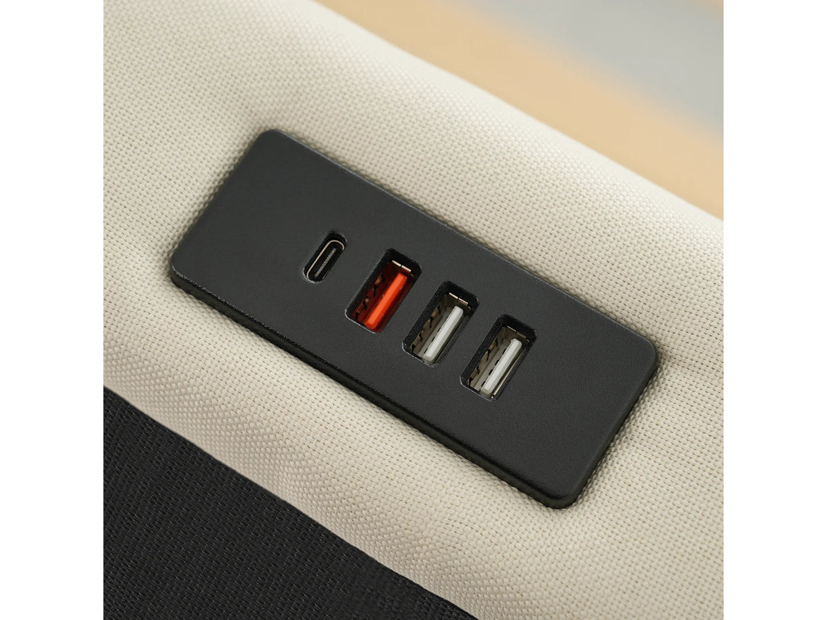 Lit Coffre 90x200 Tissu Lin Beige Capitonné avec LED et Port USB — vue 9