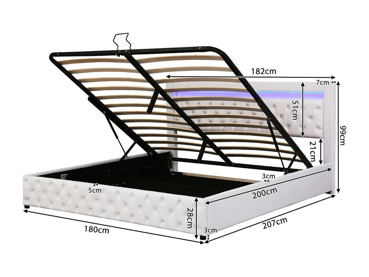 Lit Coffre 180x200 Simili Cuir Blanc avec LED — vue 7
