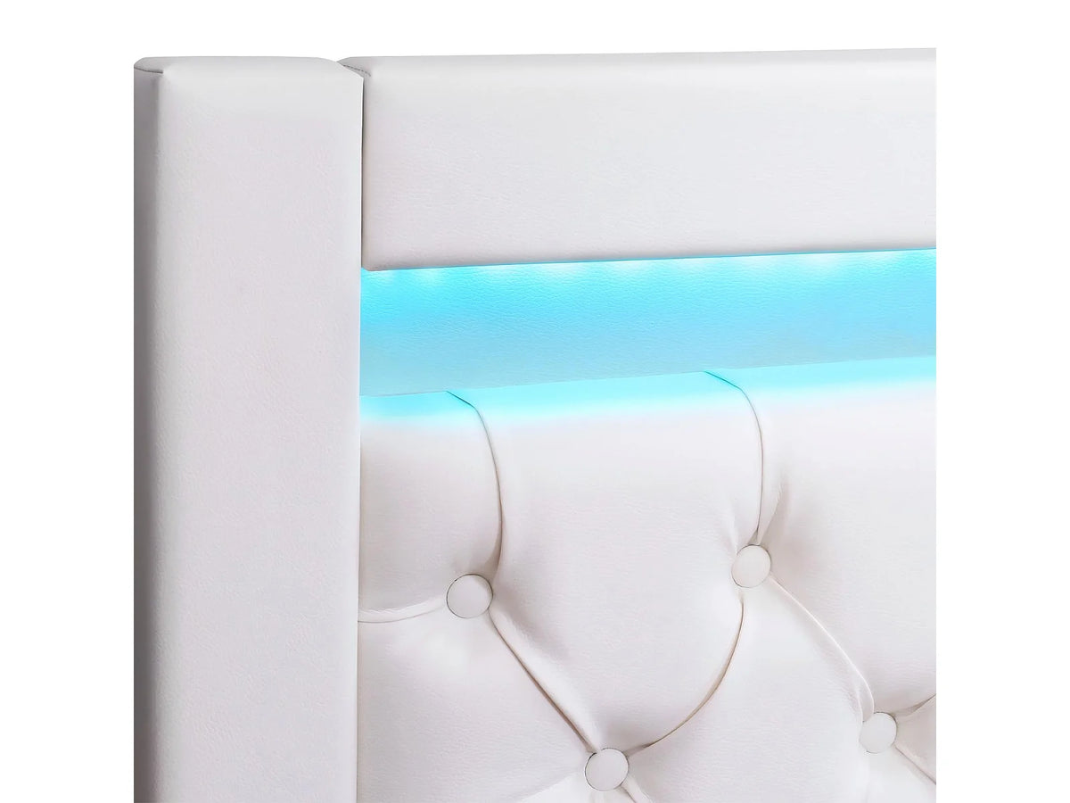 Lit Coffre 180x200 Simili Cuir Blanc avec LED — vue 9