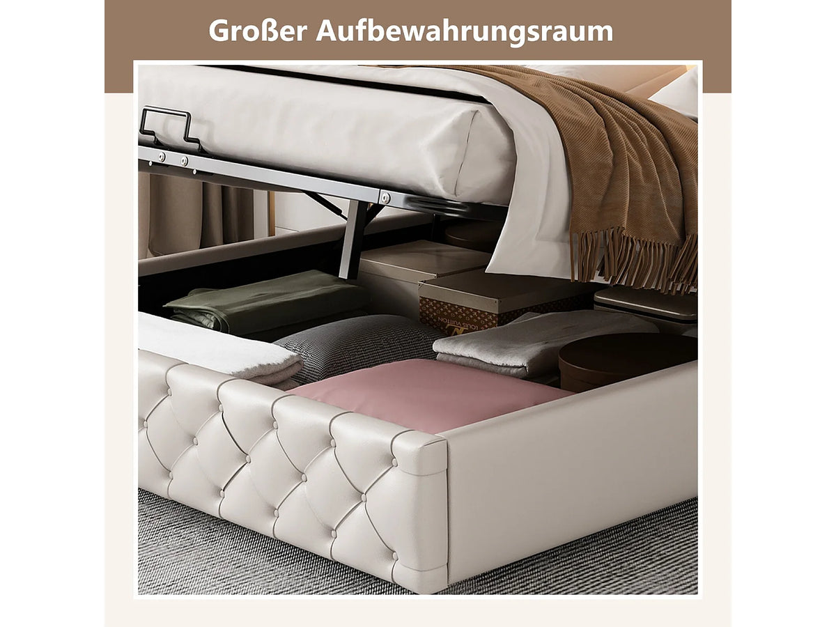 Lit Coffre 180x200 Simili Cuir Blanc avec LED — vue 10