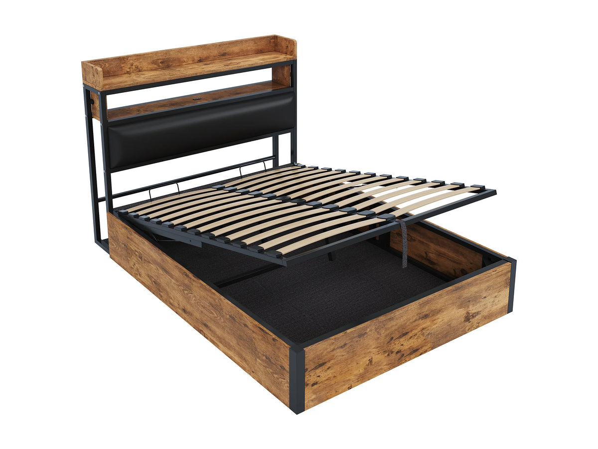 Lit Coffre 140x200 Tissu Noir avec Port USB — vue 3