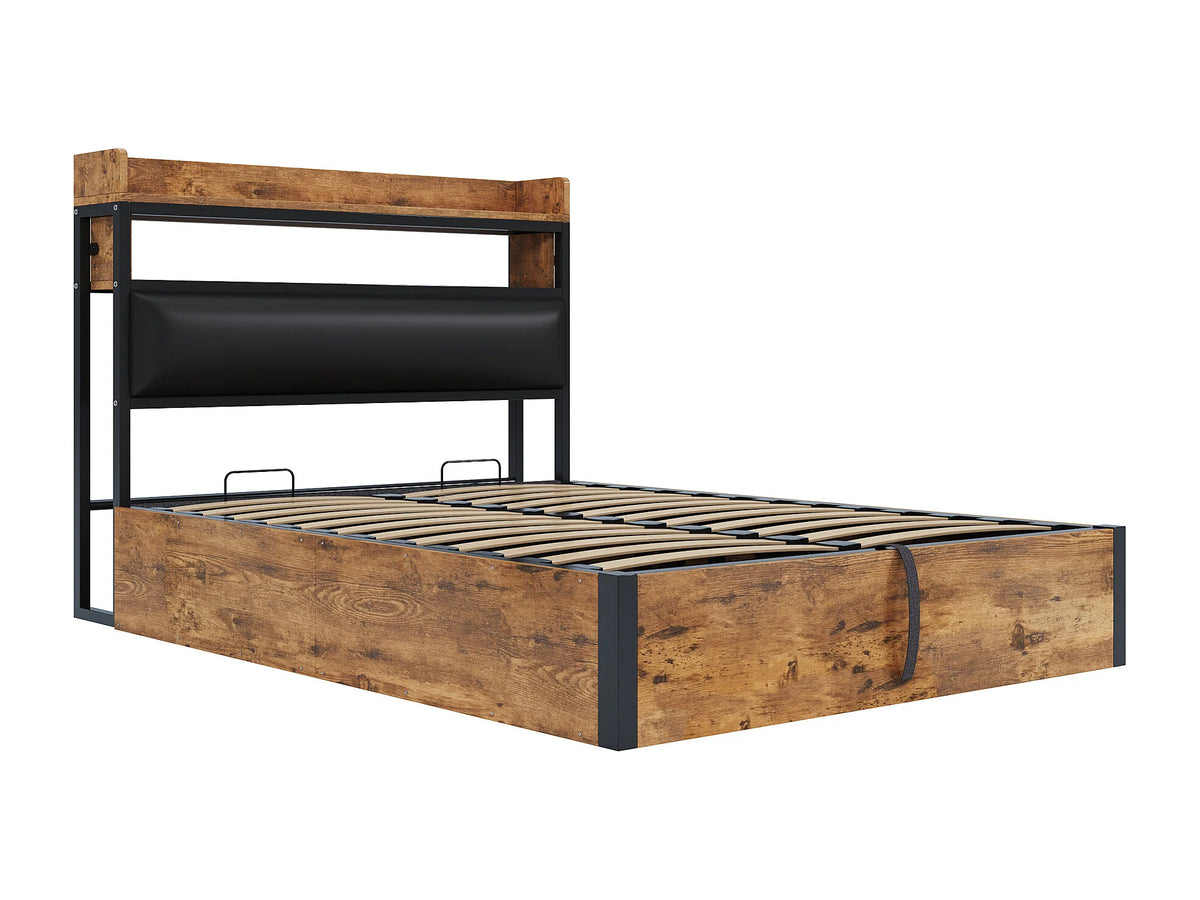 Lit Coffre 140x200 Tissu Noir avec Port USB — vue 4
