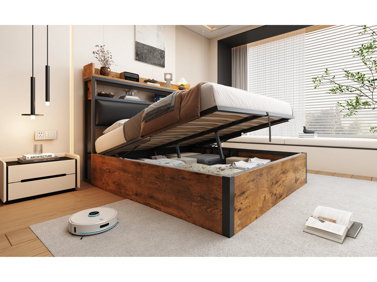 Lit Coffre 140x200 Tissu Noir avec Port USB — vue 2