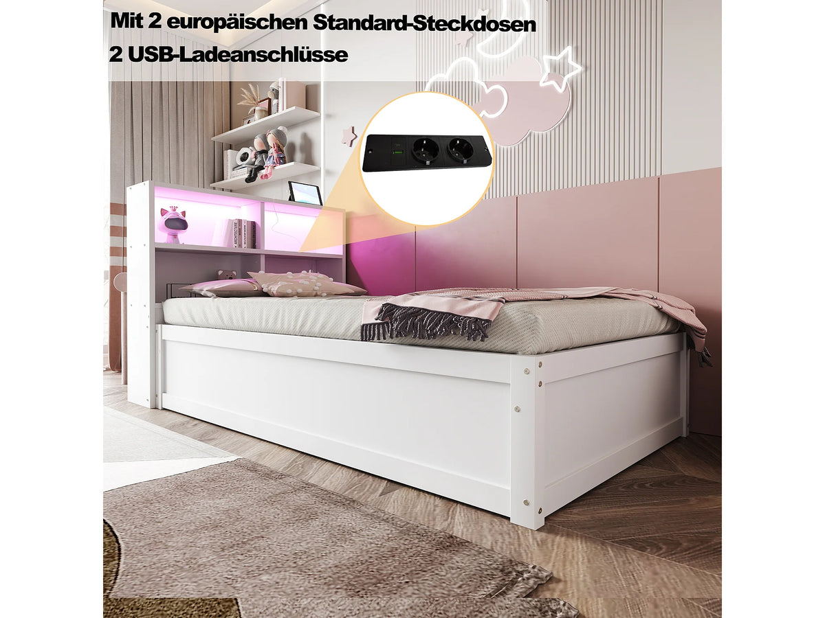 Lit Coffre 90x200 Bois Blanc avec LED — vue 7