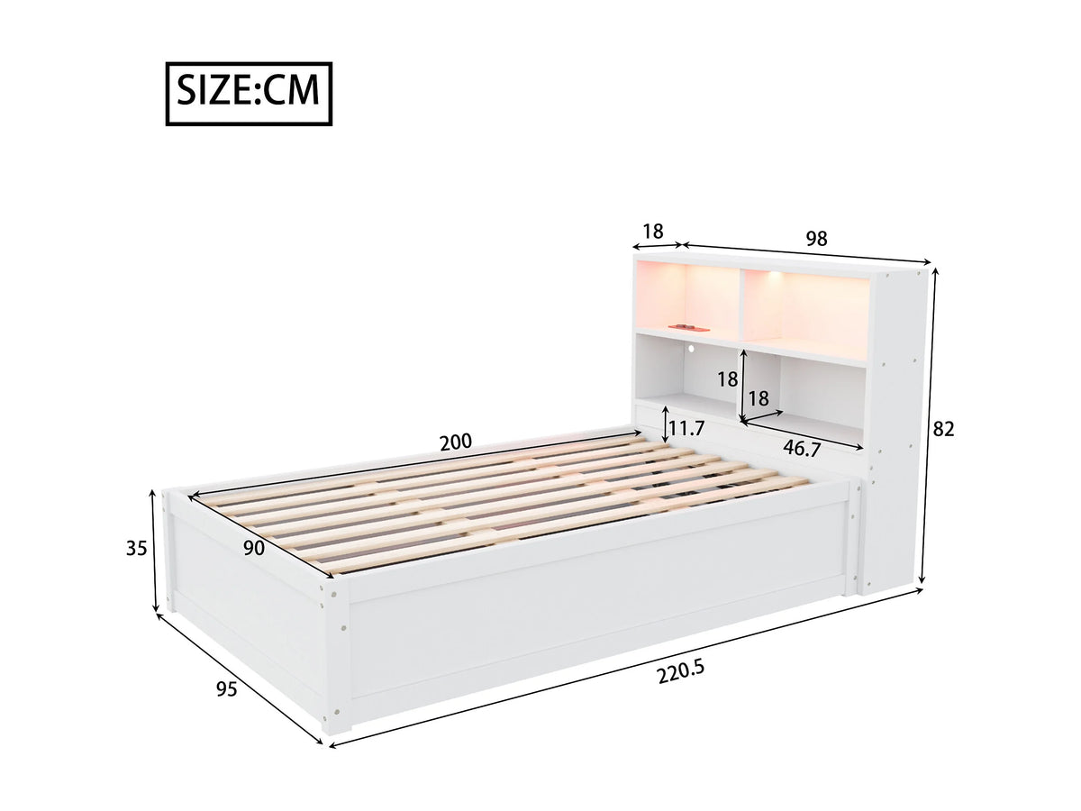 Lit Coffre 90x200 Bois Blanc avec LED — vue 8