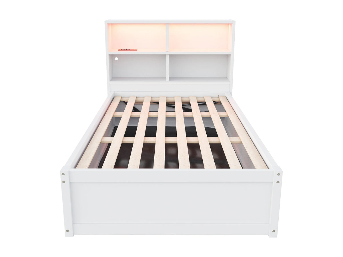 Lit Coffre 90x200 Bois Blanc avec LED — vue 5