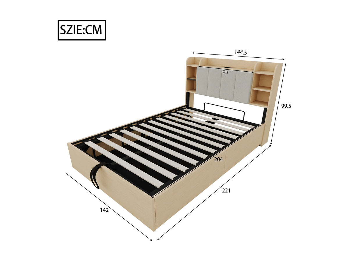 Lit Coffre 140x200 Bois Naturel clair avec Port USB — vue 7