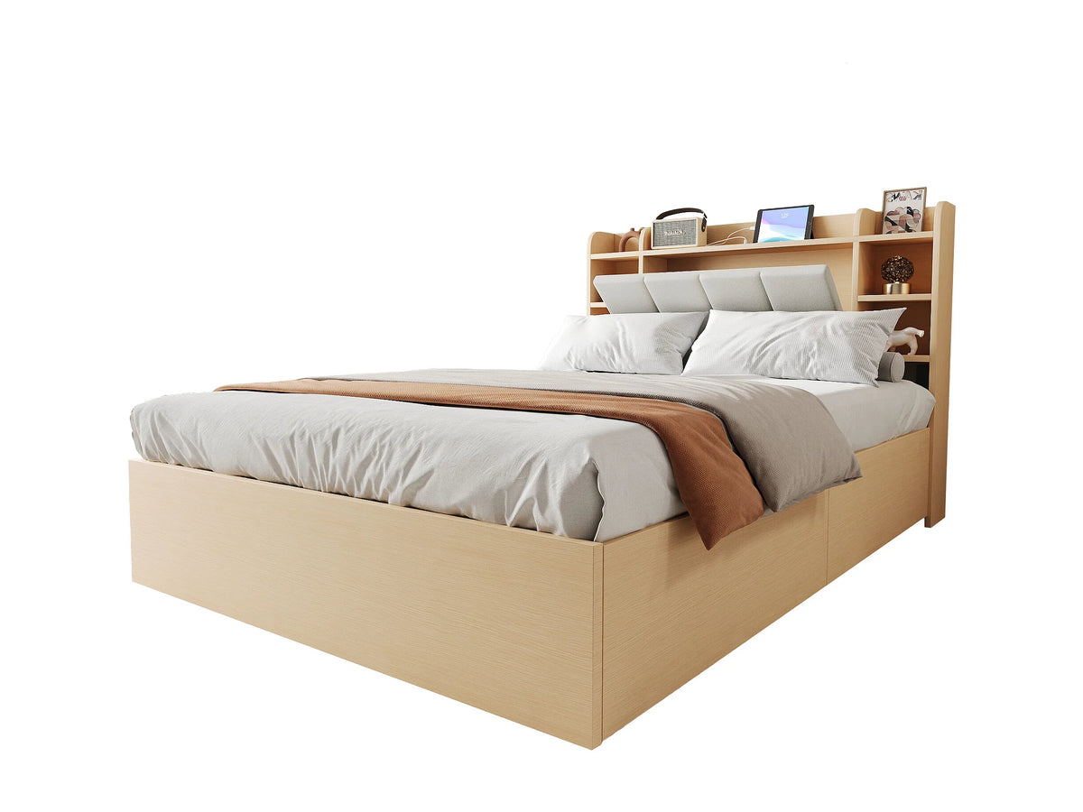 Lit Coffre 140x200 Bois Naturel clair avec Port USB — vue 8
