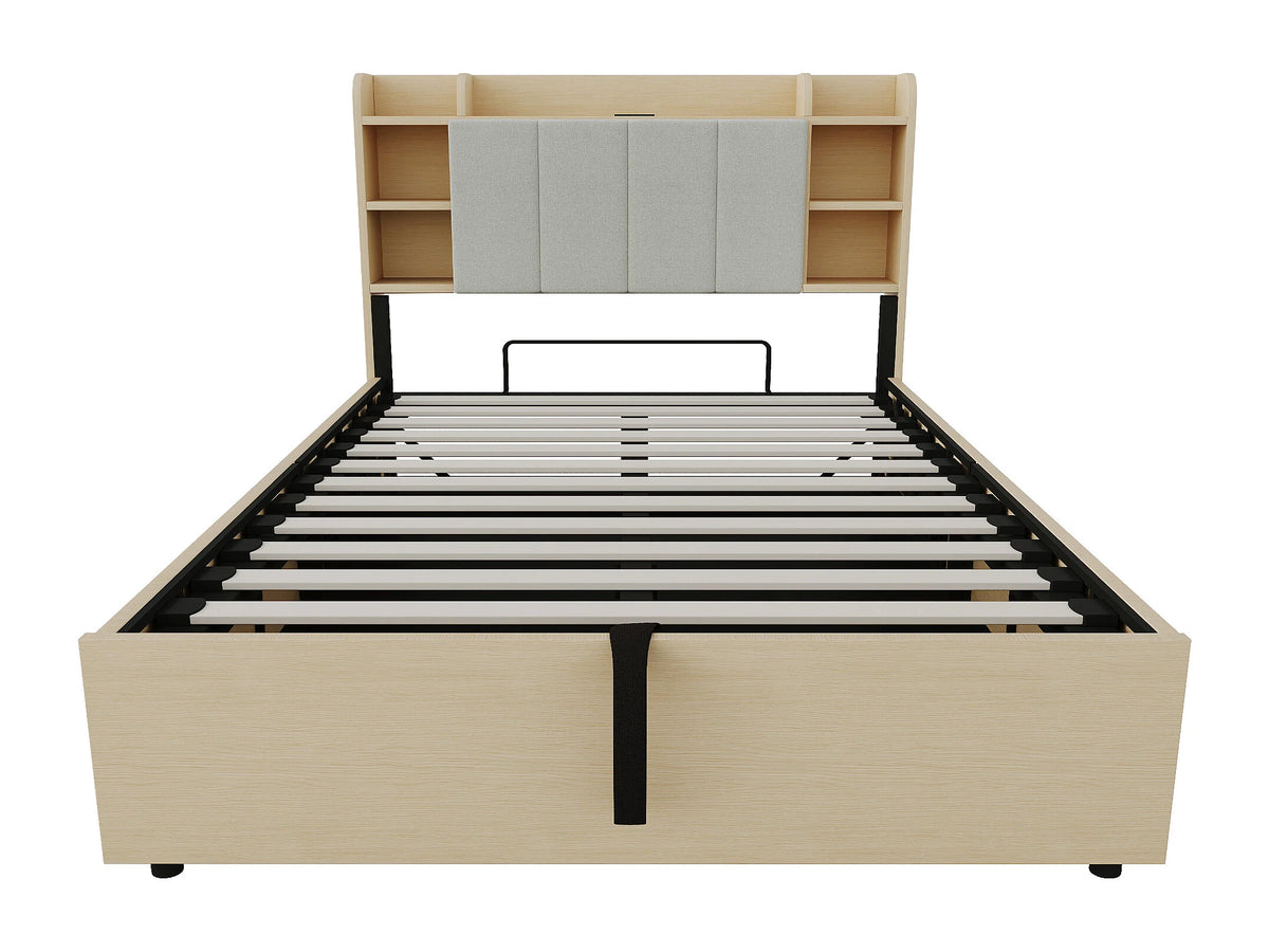 Lit Coffre 140x200 Bois Naturel clair avec Port USB — vue 5