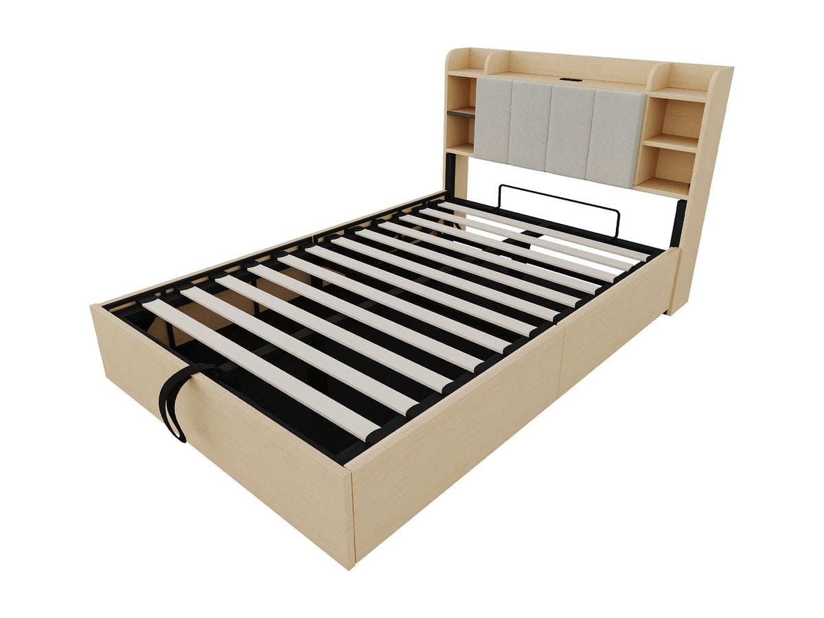 Lit Coffre 140x200 Bois Naturel clair avec Port USB — vue 6