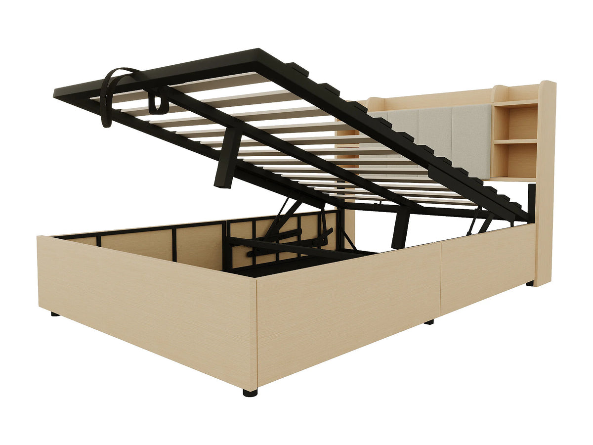 Lit Coffre 140x200 Bois Naturel clair avec Port USB — vue 9