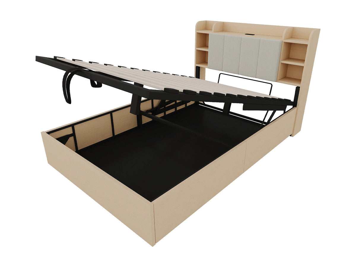 Lit Coffre 140x200 Bois Naturel clair avec Port USB — vue 10