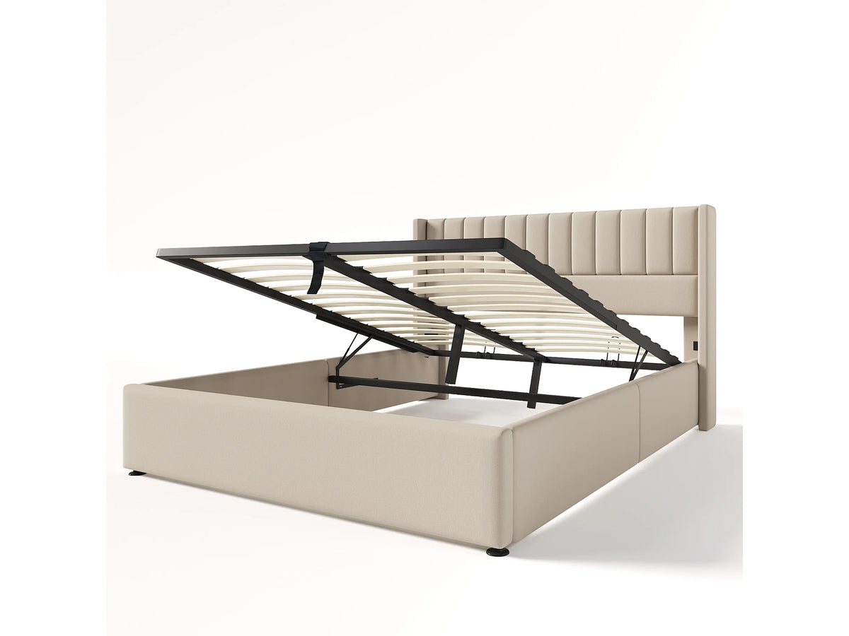 Lit Coffre 140x200 Tissu Lin Beige — vue 3