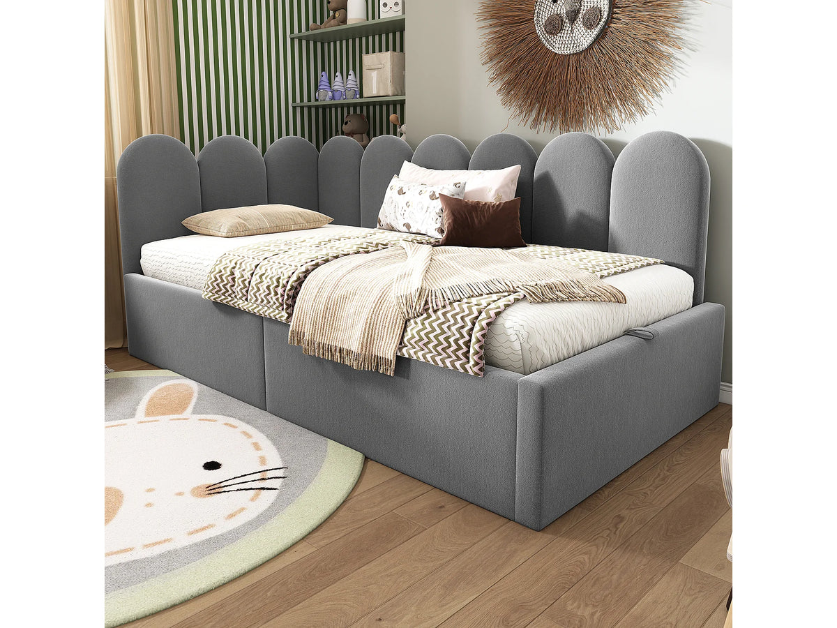 Lit Coffre 90x190 Velours Gris — vue 2