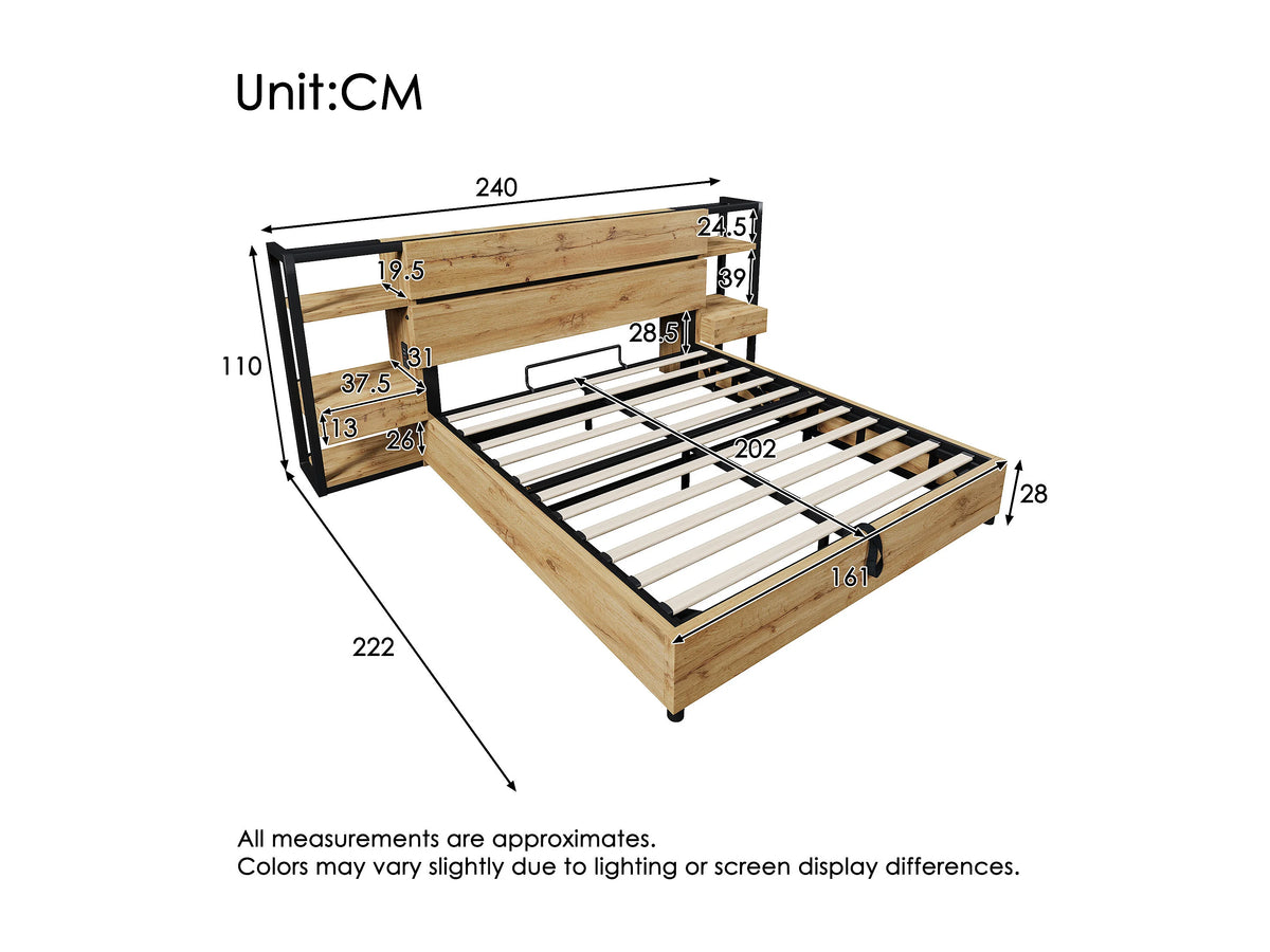 Lit Coffre 160x200 Bois Naturel clair avec Tiroirs et Port USB — vue 8