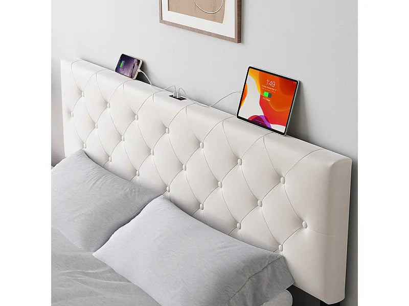 Lit Coffre 140x200 Velours Beige avec Chevets, Tiroirs et Port USB — vue 8