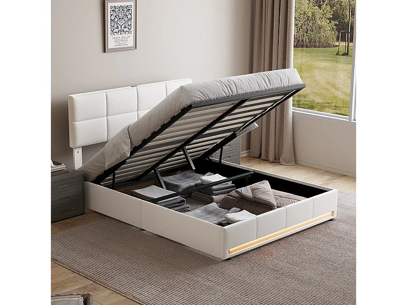 Lit Coffre 160x200 Velours Beige avec Chevets, LED et Port USB — vue 8