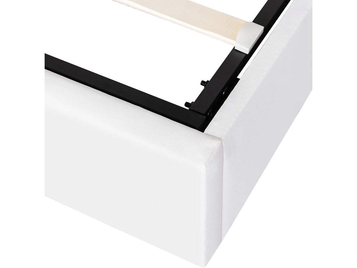 Lit Coffre 140x200 Simili Cuir Blanc Capitonné avec LED — vue 9