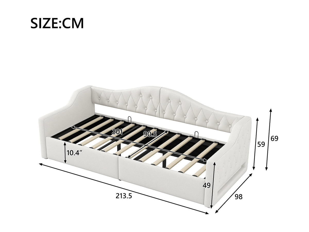 Lit Coffre 90x200 Tissu Lin Beige avec LED — vue 7