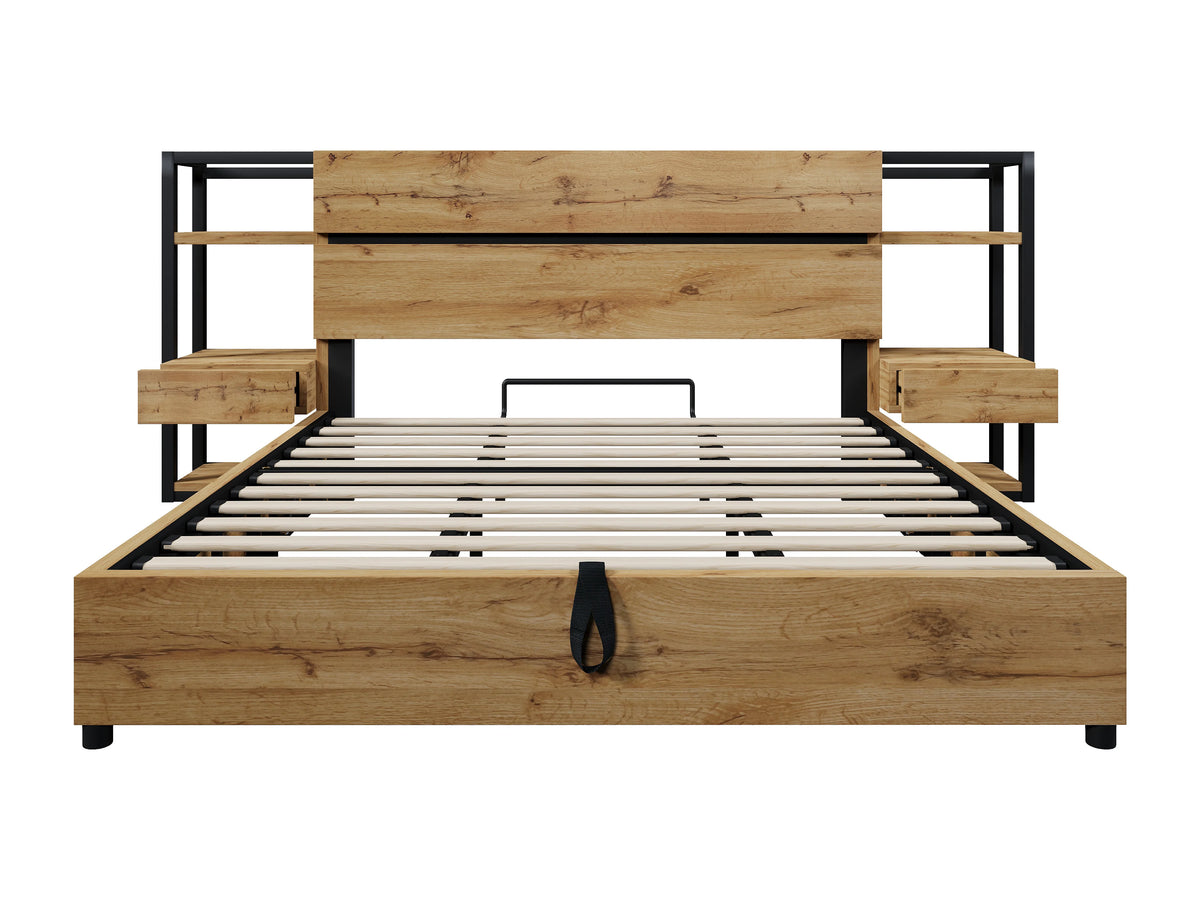 Lit Coffre 180x200 Bois Marron avec Tiroirs et Port USB — vue 4
