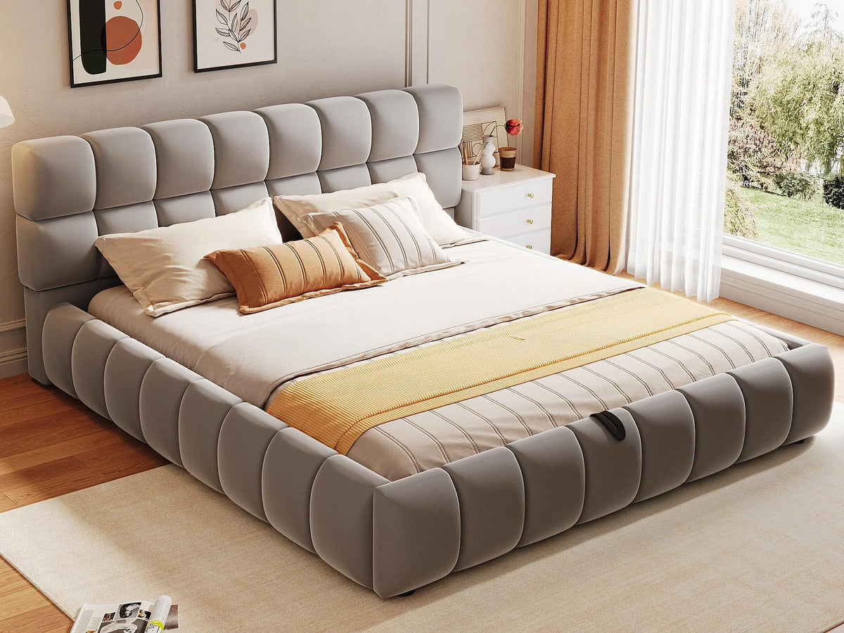 Lit Coffre 140x200 Velours Gris