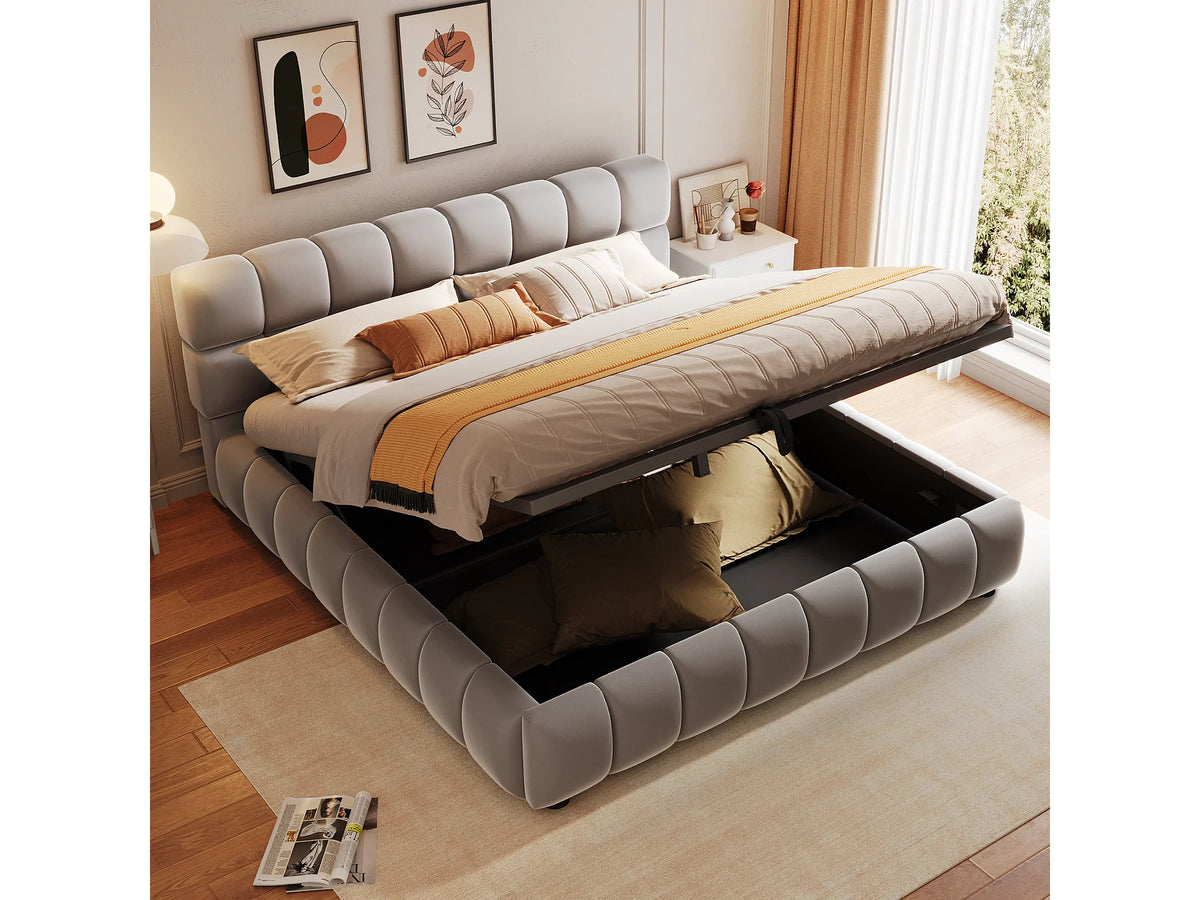 Lit Coffre 140x200 Velours Gris — vue 4