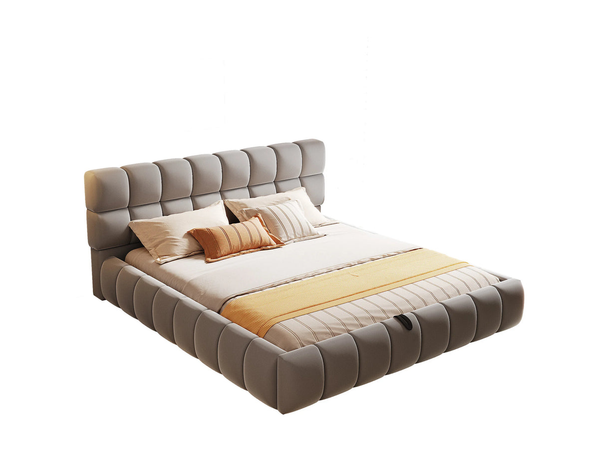 Lit Coffre 140x200 Velours Gris — vue 9