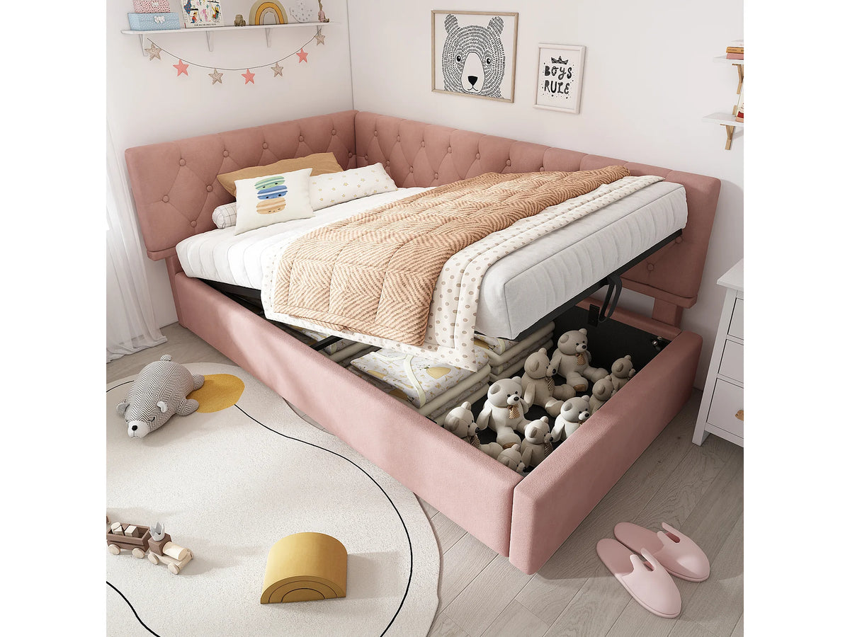 Lit Coffre 90x190 Velours Rose