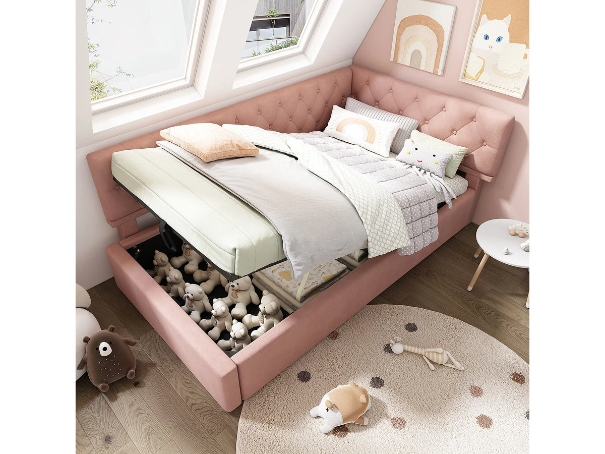 Lit Coffre 90x190 Velours Rose — vue 2