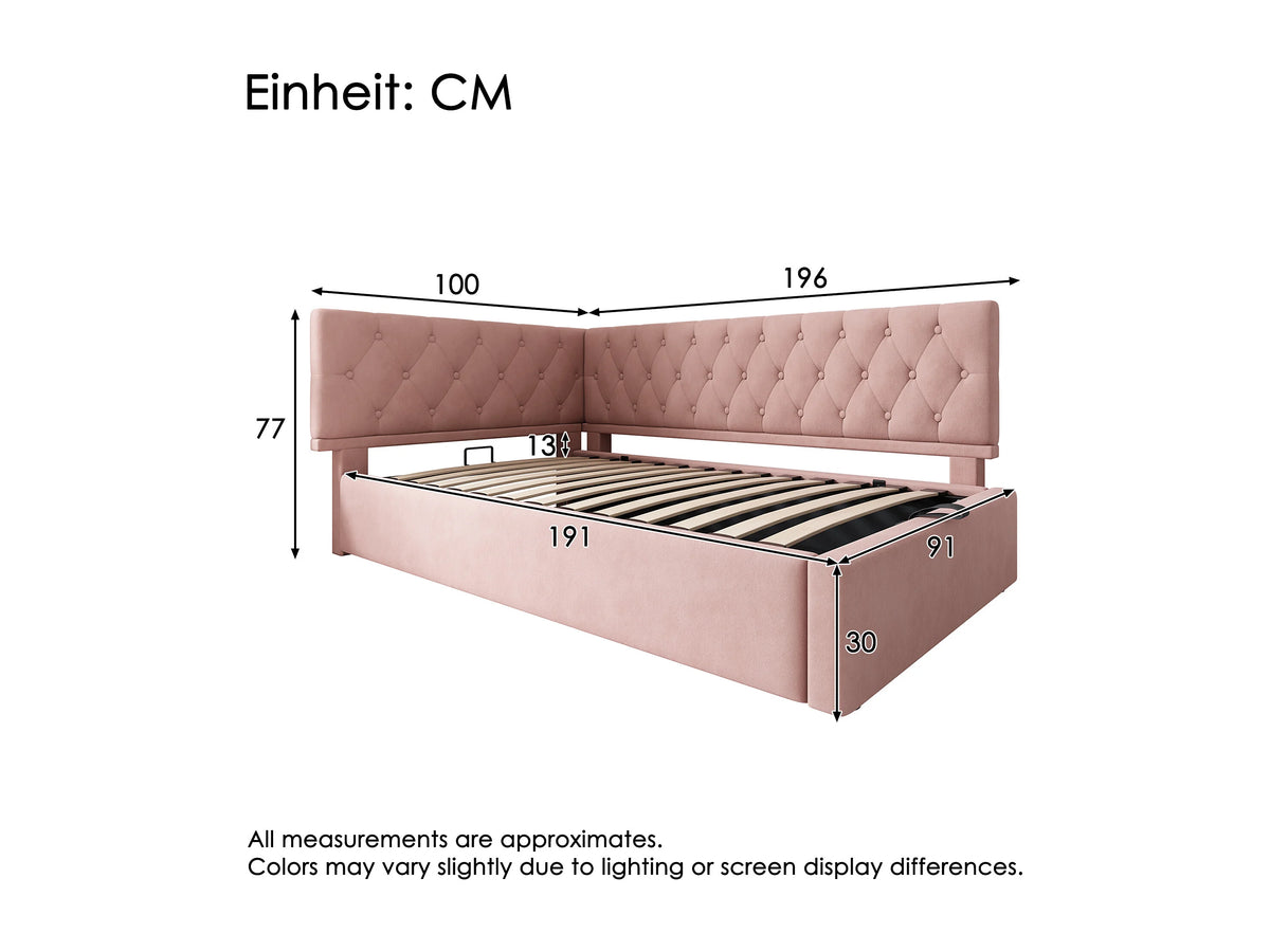 Lit Coffre 90x190 Velours Rose — vue 7