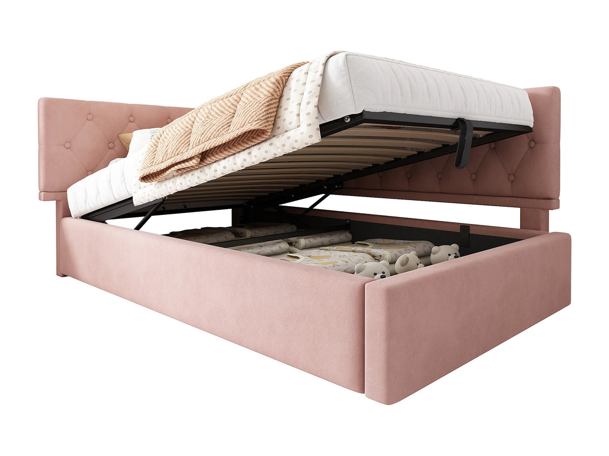 Lit Coffre 90x190 Velours Rose — vue 4