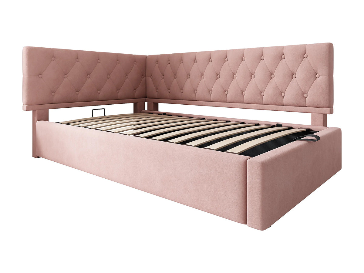 Lit Coffre 90x190 Velours Rose — vue 10
