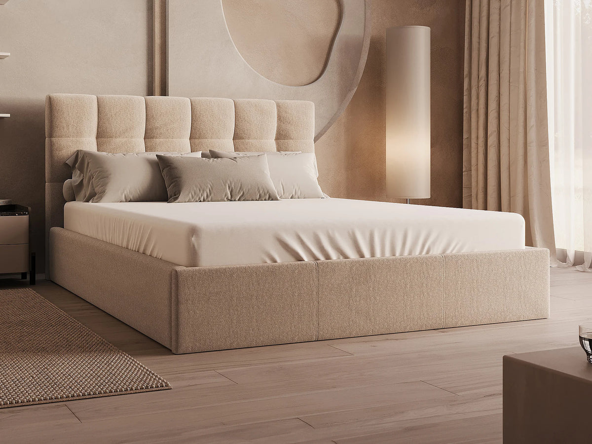 Lit Coffre 200x200 Velours Beige - MIRDAL — vue 10