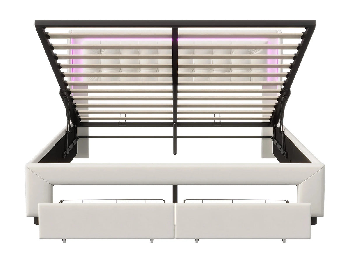 Lit Coffre 140x190 Velours Beige avec LED et Tiroirs — vue 6
