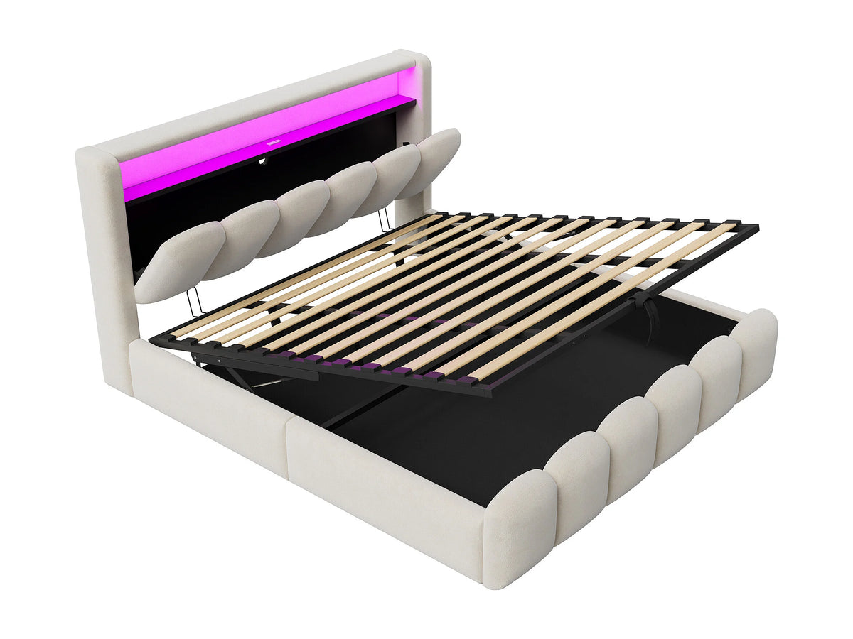 Lit Coffre 180x200 Velours Beige avec LED et Port USB — vue 6