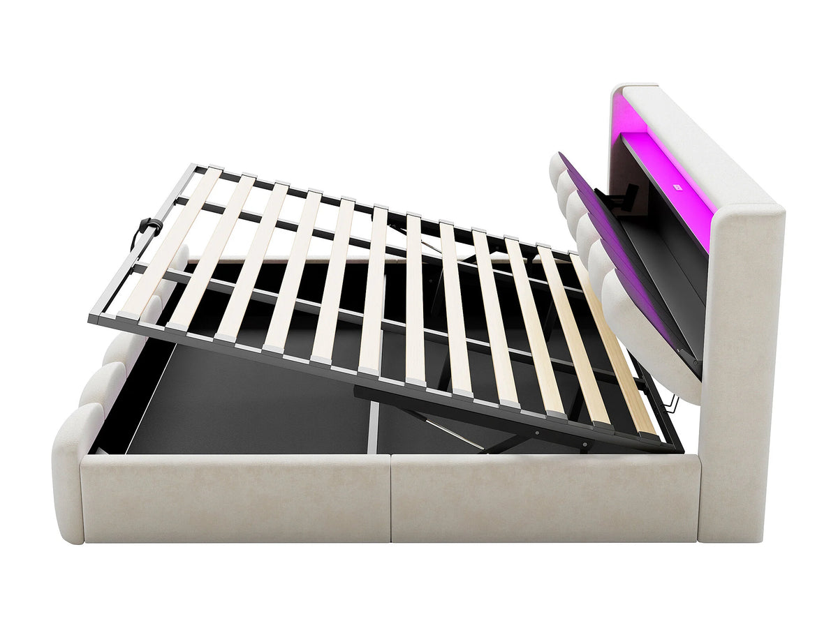 Lit Coffre 180x200 Velours Beige avec LED et Port USB — vue 10