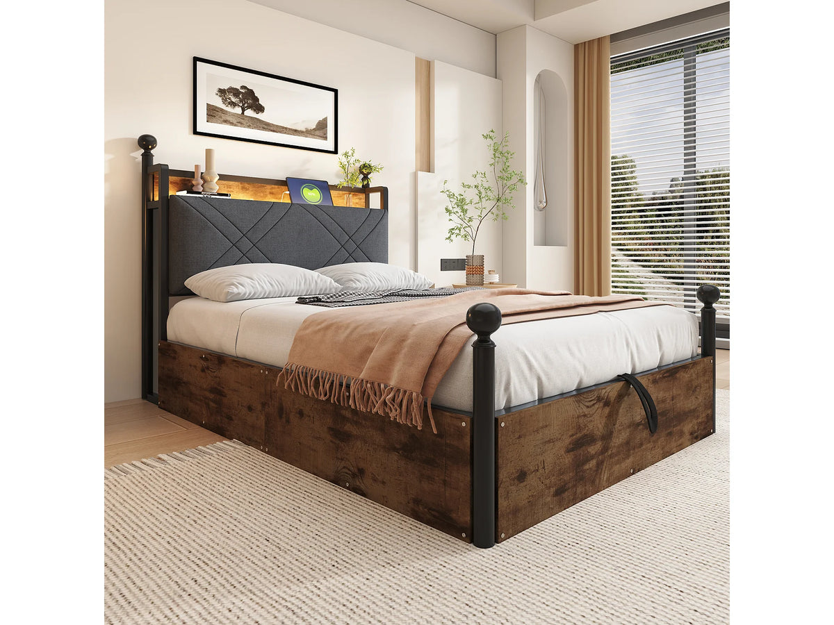 Lit Coffre 90x190 Bois Naturel clair avec LED et Port USB — vue 2