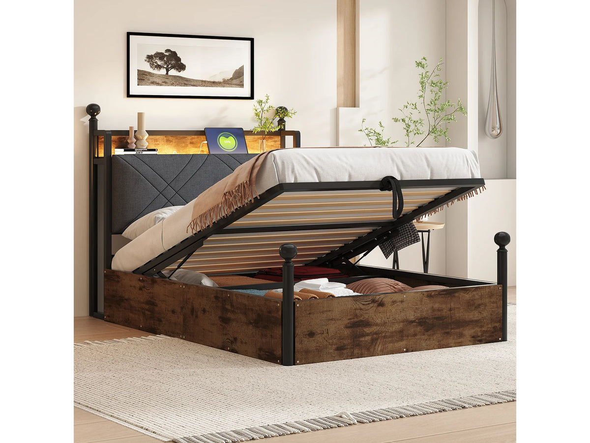 Lit Coffre 90x190 Bois Naturel clair avec LED et Port USB — vue 3