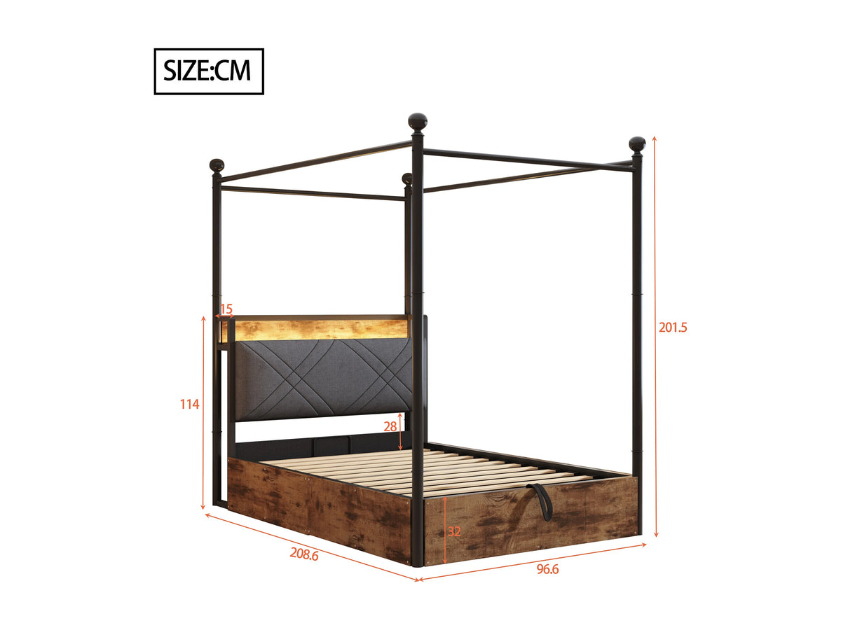 Lit Coffre 90x190 Bois Naturel clair avec LED et Port USB — vue 7