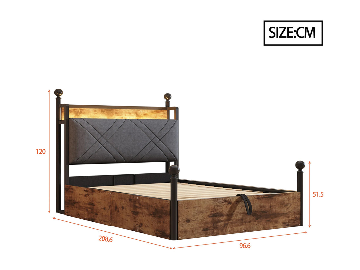 Lit Coffre 90x190 Bois Naturel clair avec LED et Port USB — vue 8